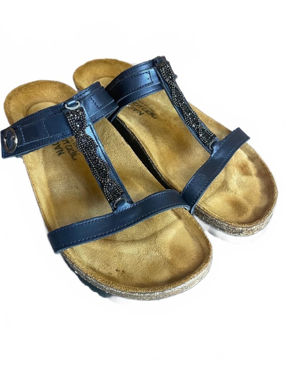 Naot dark blue beaded Malibu Slide sandals sz 7